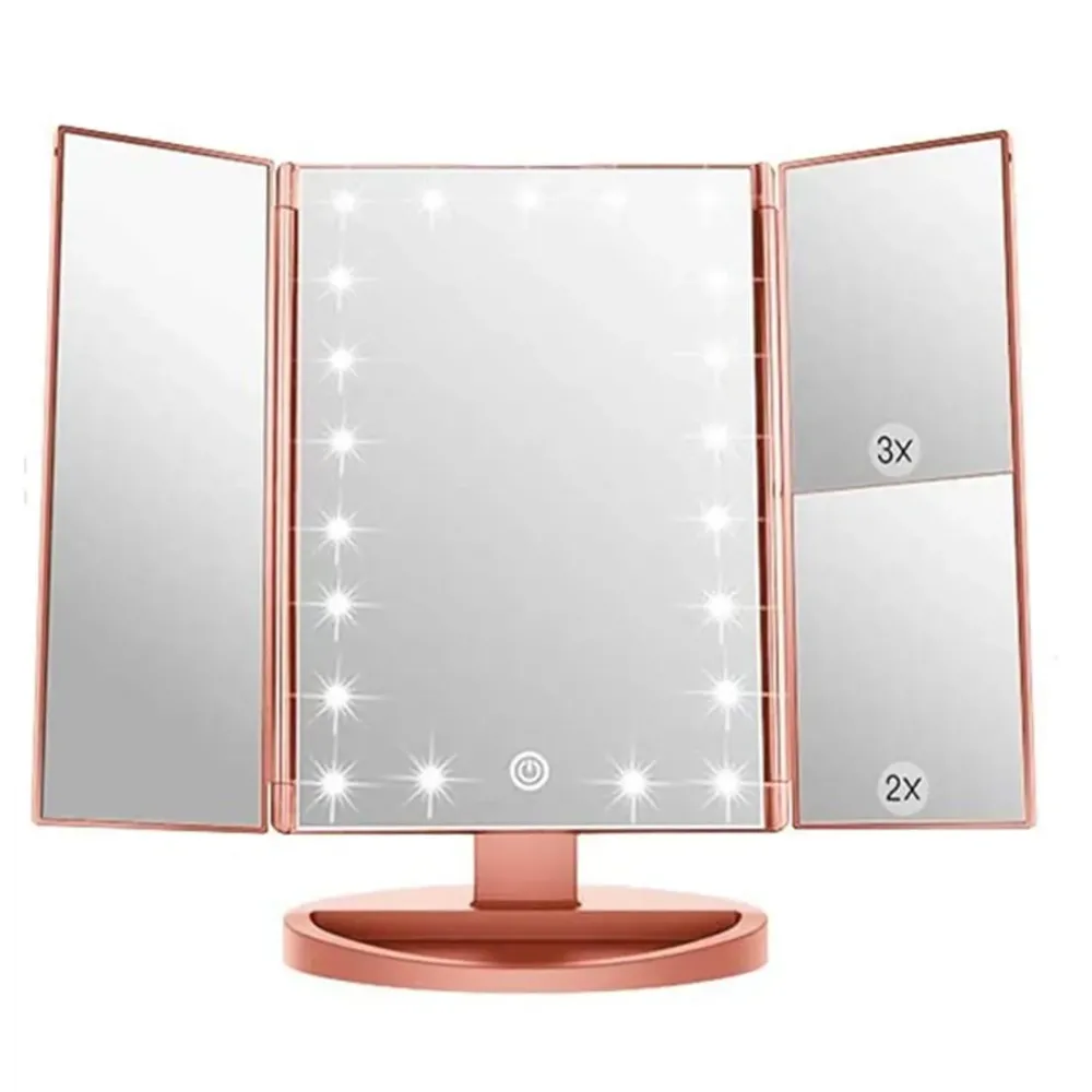 Infitrans 3 Folds Lighted Vanity Makeup Mirror,1X/2X/3X Magnification, 21 LED Light Bright Table Mirror with Touch Screen,180 Adjustable Rotation,Portable Travel Cosmetic Mirror Infitrans 3 Folds Lighted Vanity Makeup Mirror,1X/2X/3X Magnification, 21 LED Light Bright Table Mirror with Touch Screen,180 Adjustable Rotation,Portable Travel Cosmetic Mirror
