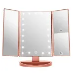 Infitrans 3 Folds Lighted Vanity Makeup Mirror,1X/2X/3X Magnification, 21 LED Light Bright Table Mirror with Touch Screen,180 Adjustable Rotation,Portable Travel Cosmetic Mirror