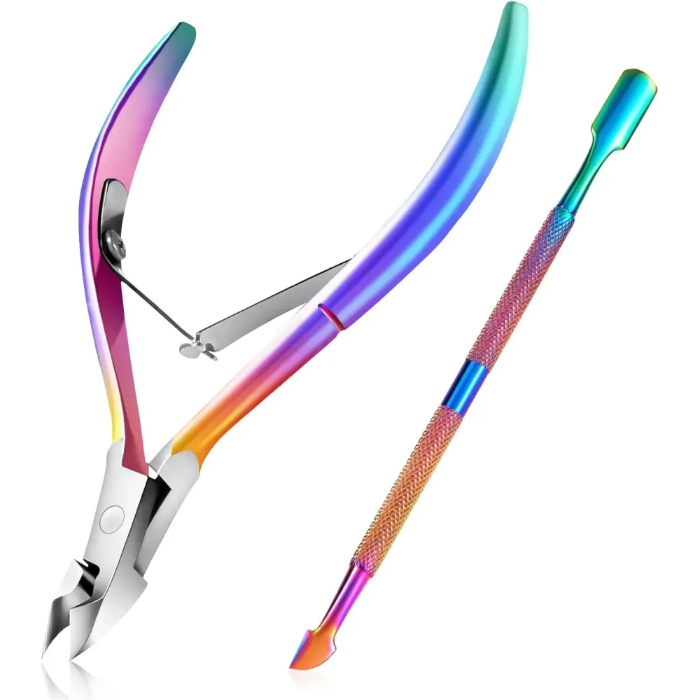 Easkep Cuticle Trimmer with Cuticle Pusher, Cuticle Remover Professional Stainless Steel Cuticle Cutter Nippers Rainbow Sharp Sturdy Pedicure Manicure Tools for Fingernails and Toenails 1 Easkep Cuticle Trimmer with Cuticle Pusher, Cuticle Remover Professional Stainless Steel Cuticle Cutter Nippers Rainbow Sharp Sturdy Pedicure Manicure Tools for Fingernails and Toenails 1
