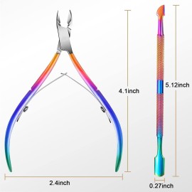 Easkep Cuticle Trimmer with Cuticle Pusher, Cuticle Remover Professional Stainless Steel Cuticle Cutter Nippers Rainbow Sharp Sturdy Pedicure Manicure Tools for Fingernails and Toenails 1 Easkep Cuticle Trimmer with Cuticle Pusher, Cuticle Remover Professional Stainless Steel Cuticle Cutter Nippers Rainbow Sharp Sturdy Pedicure Manicure Tools for Fingernails and Toenails 1