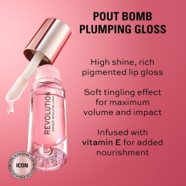 Revolution, Pout Bomb Plumping Lip Gloss, High Shine, Rich Glossy Pigment, Infused with Vitamin E, Glaze Clear, 0.15 fl oz Revolution, Pout Bomb Plumping Lip Gloss, High Shine, Rich Glossy Pigment, Infused with Vitamin E, Glaze Clear, 0.15 fl oz