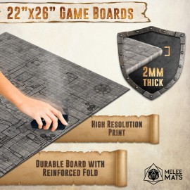 Melee Mats DND Map Starter Kit - 22 x 26 Double Sided, Wet/Dry Erase Battle Terrain Grid - Ultimate Tabletop Board Gaming Experience with Accessories