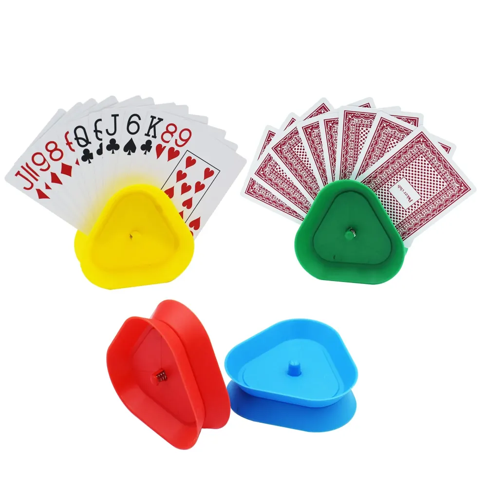 Yuanhe Playing Card Game Holder - Triangle Shaped Hands-Free Poker Holder Tray, 4 Colors, Set of 4 Yuanhe Playing Card Game Holder - Triangle Shaped Hands-Free Poker Holder Tray, 4 Colors, Set of 4