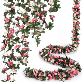 PONKING 8 Pcs 66FT Flower Garland, Artificial Rose Vine Flowers with Green Leaves Hanging for Room, Anniversary Wedding Birthday Christmas Wall Arch Decor, Spring Pink Flower PONKING 8 Pcs 66FT Flower Garland, Artificial Rose Vine Flowers with Green Leaves Hanging for Room, Anniversary Wedding Birthday Christmas Wall Arch Decor, Spring Pink Flower