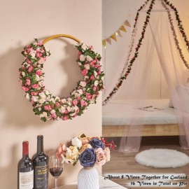 PONKING 8 Pcs 66FT Flower Garland, Artificial Rose Vine Flowers with Green Leaves Hanging for Room, Anniversary Wedding Birthday Christmas Wall Arch Decor, Spring Pink Flower PONKING 8 Pcs 66FT Flower Garland, Artificial Rose Vine Flowers with Green Leaves Hanging for Room, Anniversary Wedding Birthday Christmas Wall Arch Decor, Spring Pink Flower