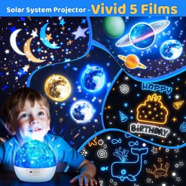 Solar System for Kids Projector Night Light, 360Rotating+5 Films Planets Space Projector for Bedroom,Planetarium Projector Space Toys for Kids Gifts,Planets for Kids Solar System Toys 3-5,Planet Toys