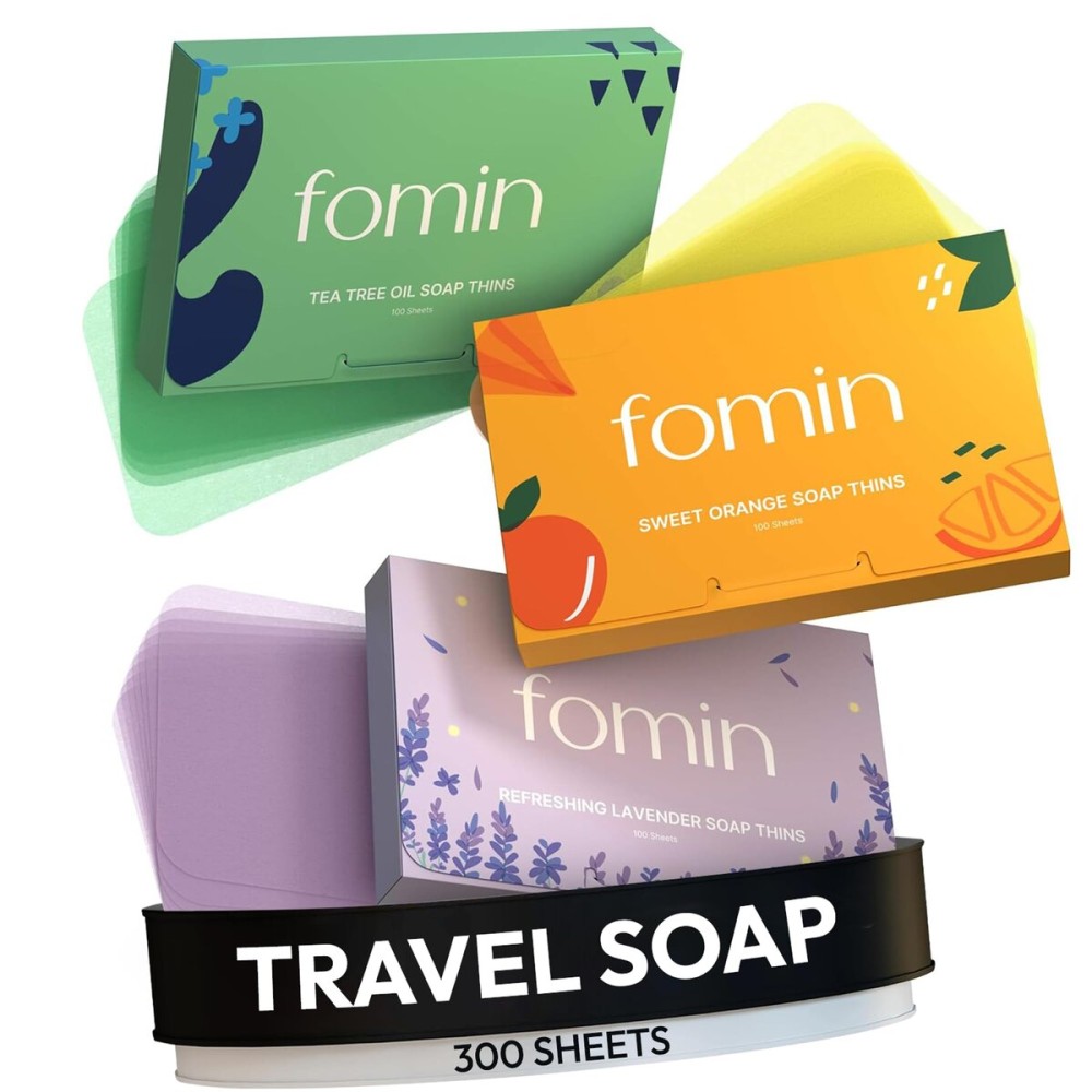 FOMIN - Antibacterial Paper Soap Sheets for Hand Washing - (300 Sheets) Orange, Tea Tree, Lavender Portable Travel Soap Sheets, Dissolvable Camping Mini Soap, Portable Hand Soap Sheets FOMIN - Antibacterial Paper Soap Sheets for Hand Washing - (300 Sheets) Orange, Tea Tree, Lavender Portable Travel Soap Sheets, Dissolvable Camping Mini Soap, Portable Hand Soap Sheets