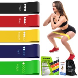 TechStone Resistance Bands Set for Men and Women, Pack of 5 Different Levels Elastic Band for Home Gym Long Exercise Workout - Great Fitness Equipment for Training, Yoga - Free Carrying Bag (Blue)