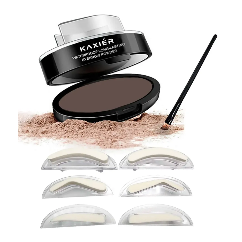 Moakxer Eyebrow Powder,Waterproof Eyebrow Stamp Powder Seal Perfect Nature Eye Brow Powder Tinting Coloring Kit Delicate Shape (201 Dark Brown)
