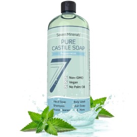 Pure Castile Soap, Peppermint - No Palm Oil, GMO-Free - Gentle Liquid Soap For Sensitive Skin & Baby Wash - All Natural Vegan Formula with Organic Carrier Oils (33.8 fl oz) Pure Castile Soap, Peppermint - No Palm Oil, GMO-Free - Gentle Liquid Soap For Sensitive Skin & Baby Wash - All Natural Vegan Formula with Organic Carrier Oils (33.8 fl oz)