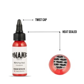 Dynamic Color Co- Fire Red Tattoo Ink, Made in USA, Sterilized, Vibrant, Vegan, Since 1990, (1oz Bottle) Dynamic Color Co- Fire Red Tattoo Ink, Made in USA, Sterilized, Vibrant, Vegan, Since 1990, (1oz Bottle)