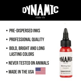 Dynamic Color Co- Fire Red Tattoo Ink, Made in USA, Sterilized, Vibrant, Vegan, Since 1990, (1oz Bottle) Dynamic Color Co- Fire Red Tattoo Ink, Made in USA, Sterilized, Vibrant, Vegan, Since 1990, (1oz Bottle)