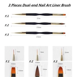 FULINJOY 3 Pcs Nail Drawing Pen, Dual End Nail Art Pen Brush Acrylic Round Flat Painting Drawing Liner Nail Tools FULINJOY 3 Pcs Nail Drawing Pen, Dual End Nail Art Pen Brush Acrylic Round Flat Painting Drawing Liner Nail Tools