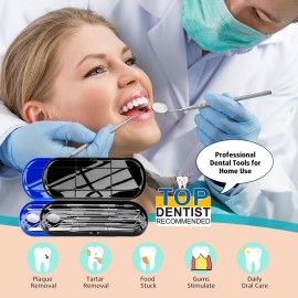Dental Tools Plaque Remover Teeth Cleaning Tools Kit 6 Pcs Dental Care Kit Stainless Steel Dental Pick Tartar Remover Tool for Home/Travel/Pet Care-Storage Case Included