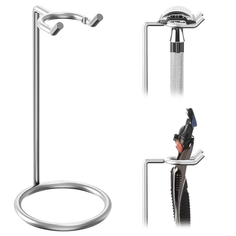 Linkidea Stainless Steel Razor Stand, Deluxe Men\'s Travel Shaver Holder, Shaving Support Compatible with Long Handle Safety Razor, Fusion 5, ProShield, Mach 3 (Silver/Polished Chrome) Linkidea Stainless Steel Razor Stand, Deluxe Men\'s Travel Shaver Holder, Shaving Support Compatible with Long Handle Safety Razor, Fusion 5, ProShield, Mach 3 (Silver/Polished Chrome)
