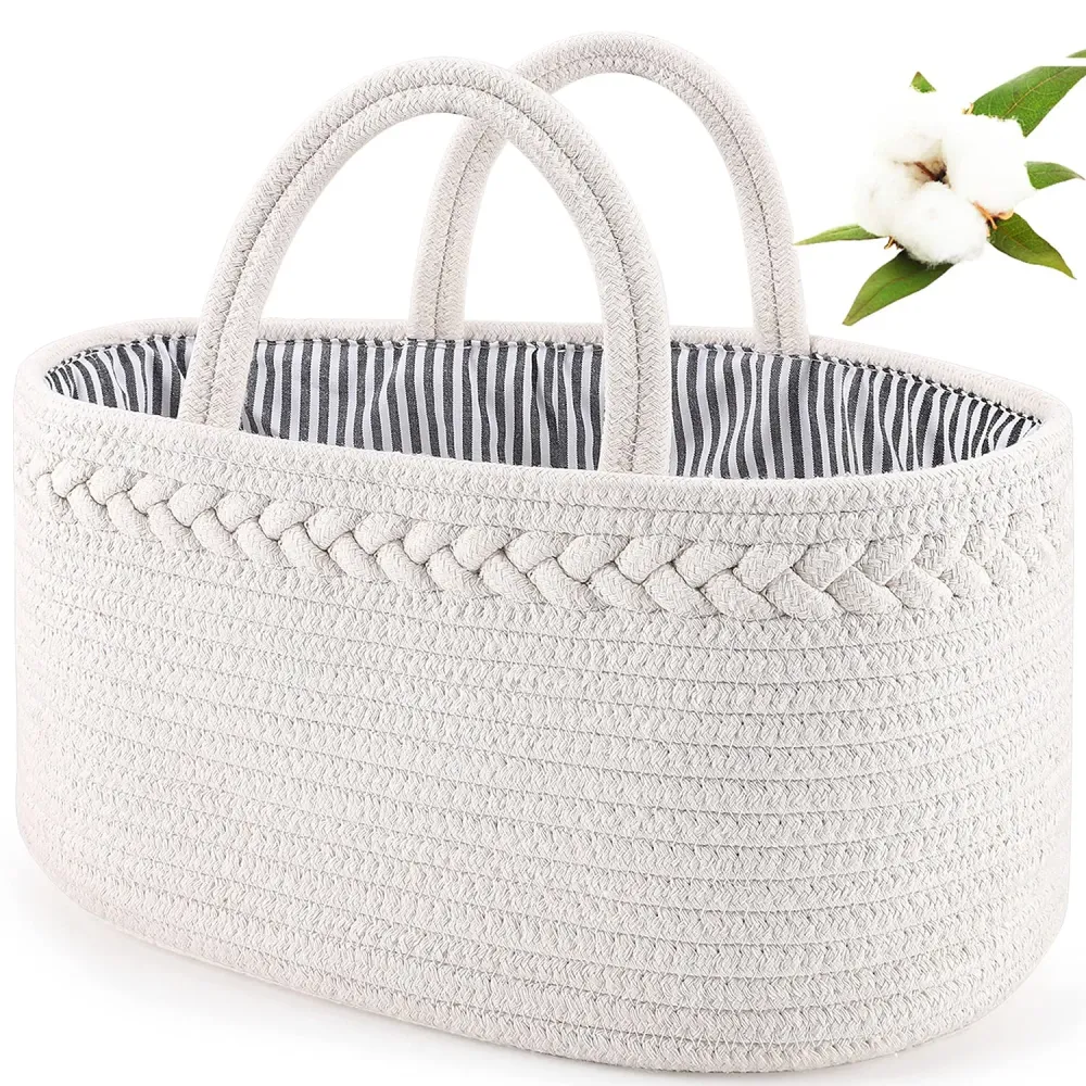 ABenkle Baby Diaper Caddy, Nursery Storage Bin and Car Organizer for Diapers Wipes, Cotton Rope Basket Changing Table Caddy ABenkle Baby Diaper Caddy, Nursery Storage Bin and Car Organizer for Diapers Wipes, Cotton Rope Basket Changing Table Caddy