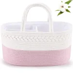 ABenkle Diaper Caddy Organizer - Cotton Rope Nursery Storage Basket for Baby Essentials, Boys & Girls Shower Gift, Changing Table Organizer, Pink