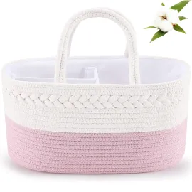 ABenkle Diaper Caddy Organizer - Cotton Rope Nursery Storage Basket for Baby Essentials, Boys & Girls Shower Gift, Changing Table Organizer, Pink