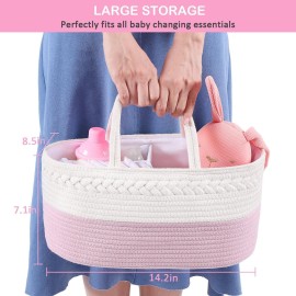 ABenkle Diaper Caddy Organizer - Cotton Rope Nursery Storage Basket for Baby Essentials, Boys & Girls Shower Gift, Changing Table Organizer, Pink ABenkle Diaper Caddy Organizer - Cotton Rope Nursery Storage Basket for Baby Essentials, Boys & Girls Shower Gift, Changing Table Organizer, Pink