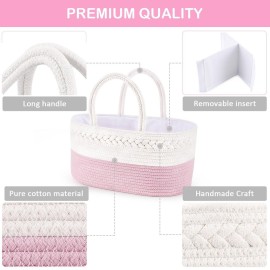 ABenkle Diaper Caddy Organizer - Cotton Rope Nursery Storage Basket for Baby Essentials, Boys & Girls Shower Gift, Changing Table Organizer, Pink ABenkle Diaper Caddy Organizer - Cotton Rope Nursery Storage Basket for Baby Essentials, Boys & Girls Shower Gift, Changing Table Organizer, Pink
