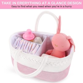 ABenkle Diaper Caddy Organizer - Cotton Rope Nursery Storage Basket for Baby Essentials, Boys & Girls Shower Gift, Changing Table Organizer, Pink ABenkle Diaper Caddy Organizer - Cotton Rope Nursery Storage Basket for Baby Essentials, Boys & Girls Shower Gift, Changing Table Organizer, Pink
