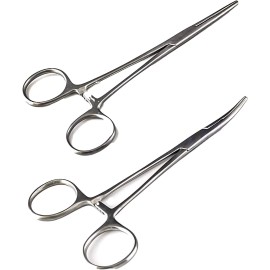 SURGICAL ONLINE Versatile Angling Tools with 2pc 5 Inch Fishing Forceps Set - Stainless Steel, Curved & Straight Hemostats, Serrated Jaws, Locking Mechanism, and Lightweight Design