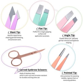TsMADDTs 6 PCS Tweezers Set for Women, Eyebrow Tweezers with Curved Scissor for Ingrown Hair, Hair Plucking Daily Beauty Tools with Leather Travel Case TsMADDTs 6 PCS Tweezers Set for Women, Eyebrow Tweezers with Curved Scissor for Ingrown Hair, Hair Plucking Daily Beauty Tools with Leather Travel Case