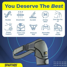 Sparthos Shoulder Brace - Support and Compression Sleeve for Torn Rotator Cuff, AC Joint Pain Relief - Arm Immobilizer Wrap, Ice Pack Pocket, Stability Strap, Dislocated Sholder - Men and Women - XXL Sparthos Shoulder Brace - Support and Compression Sleeve for Torn Rotator Cuff, AC Joint Pain Relief - Arm Immobilizer Wrap, Ice Pack Pocket, Stability Strap, Dislocated Sholder - Men and Women - XXL