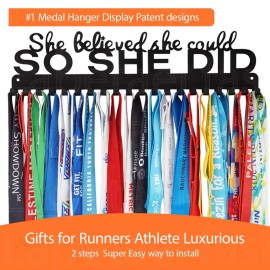Lapetale Fashion Medal Hanger Display - She Believed She Could SO She Did - Personalized Medal Wall Hanger for Sport Race Runner Sturdy Black Steel Metal Over 60 Medals Easy to Install Lapetale Fashion Medal Hanger Display - She Believed She Could SO She Did - Personalized Medal Wall Hanger for Sport Race Runner Sturdy Black Steel Metal Over 60 Medals Easy to Install