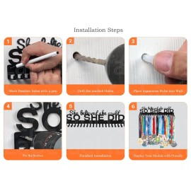 Lapetale Fashion Medal Hanger Display - She Believed She Could SO She Did - Personalized Medal Wall Hanger for Sport Race Runner Sturdy Black Steel Metal Over 60 Medals Easy to Install Lapetale Fashion Medal Hanger Display - She Believed She Could SO She Did - Personalized Medal Wall Hanger for Sport Race Runner Sturdy Black Steel Metal Over 60 Medals Easy to Install