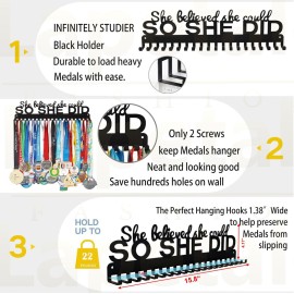 Lapetale Fashion Medal Hanger Display - She Believed She Could SO She Did - Personalized Medal Wall Hanger for Sport Race Runner Sturdy Black Steel Metal Over 60 Medals Easy to Install Lapetale Fashion Medal Hanger Display - She Believed She Could SO She Did - Personalized Medal Wall Hanger for Sport Race Runner Sturdy Black Steel Metal Over 60 Medals Easy to Install