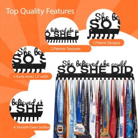 Lapetale Fashion Medal Hanger Display - She Believed She Could SO She Did - Personalized Medal Wall Hanger for Sport Race Runner Sturdy Black Steel Metal Over 60 Medals Easy to Install Lapetale Fashion Medal Hanger Display - She Believed She Could SO She Did - Personalized Medal Wall Hanger for Sport Race Runner Sturdy Black Steel Metal Over 60 Medals Easy to Install