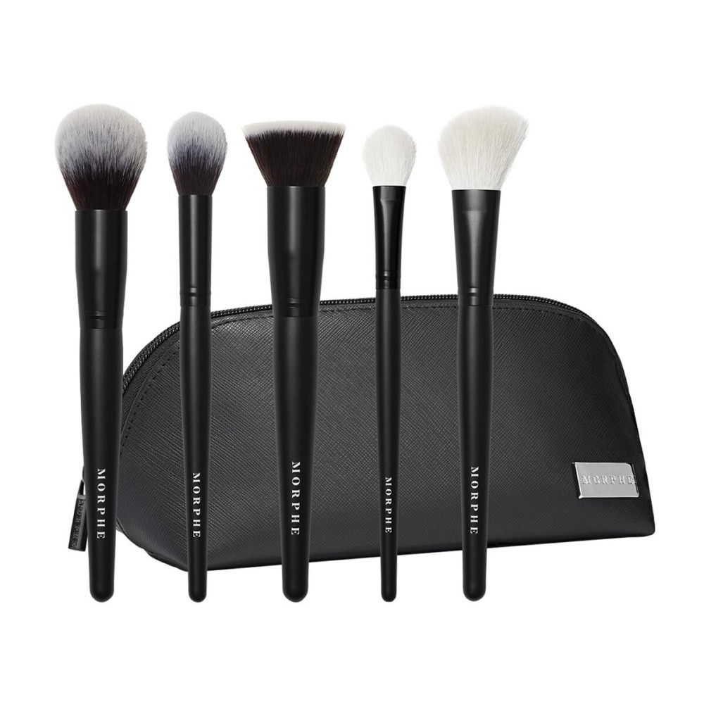 Morphe Face The Beat Makeup Brushes - 5 Piece Makeup Brush Set with Foundation, Blush, Contour & Blending Brushes - Made with Synthetic Bristles & Includes Makeup Brush Case (5 Count) Morphe Face The Beat Makeup Brushes - 5 Piece Makeup Brush Set with Foundation, Blush, Contour & Blending Brushes - Made with Synthetic Bristles & Includes Makeup Brush Case (5 Count)