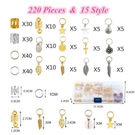 220-Piece Braiding Hair Rings - 15 Styles, Jewelry for Braids, Clips, Pendants, Headbands & Accessories