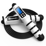 Jump Rope, H Handio Jump Rope with Counter, Workout Jumping Rope with Steel Ball Bearings, Adjustable Length Speed Skipping Rope for Men Women Kids Home Gym, Crossfit, Fitness Exercise (White)
