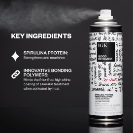 IGK - GOOD BEHAVIOR - Heat Protection Spray for Hair - Anti-Frizz Smoothing Spray with Spirulina Protein - Lightweight Hair Protectant for Heat Like Styling and Shine - 5.6 oz