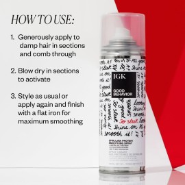 IGK - GOOD BEHAVIOR - Heat Protection Spray for Hair - Anti-Frizz Smoothing Spray with Spirulina Protein - Lightweight Hair Protectant for Heat Like Styling and Shine - 5.6 oz