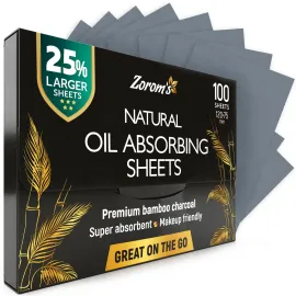 Natural Oil Blotting Sheets for Face with Bamboo Charcoal - 25% Larger - 1pk/100 Makeup Friendly Blotting Papers for Face - Easy Dispensing Oil Absorbing Sheets