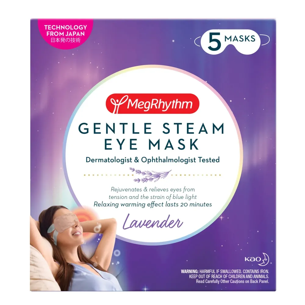 MegRhythm by Kao Gentle Steam Eye Mask, Lavender, Rejuvenates Eyes, Reduces the look of puffy eyes, Dermatologist and Ophthalmologist Tested, 5 Count MegRhythm by Kao Gentle Steam Eye Mask, Lavender, Rejuvenates Eyes, Reduces the look of puffy eyes, Dermatologist and Ophthalmologist Tested, 5 Count