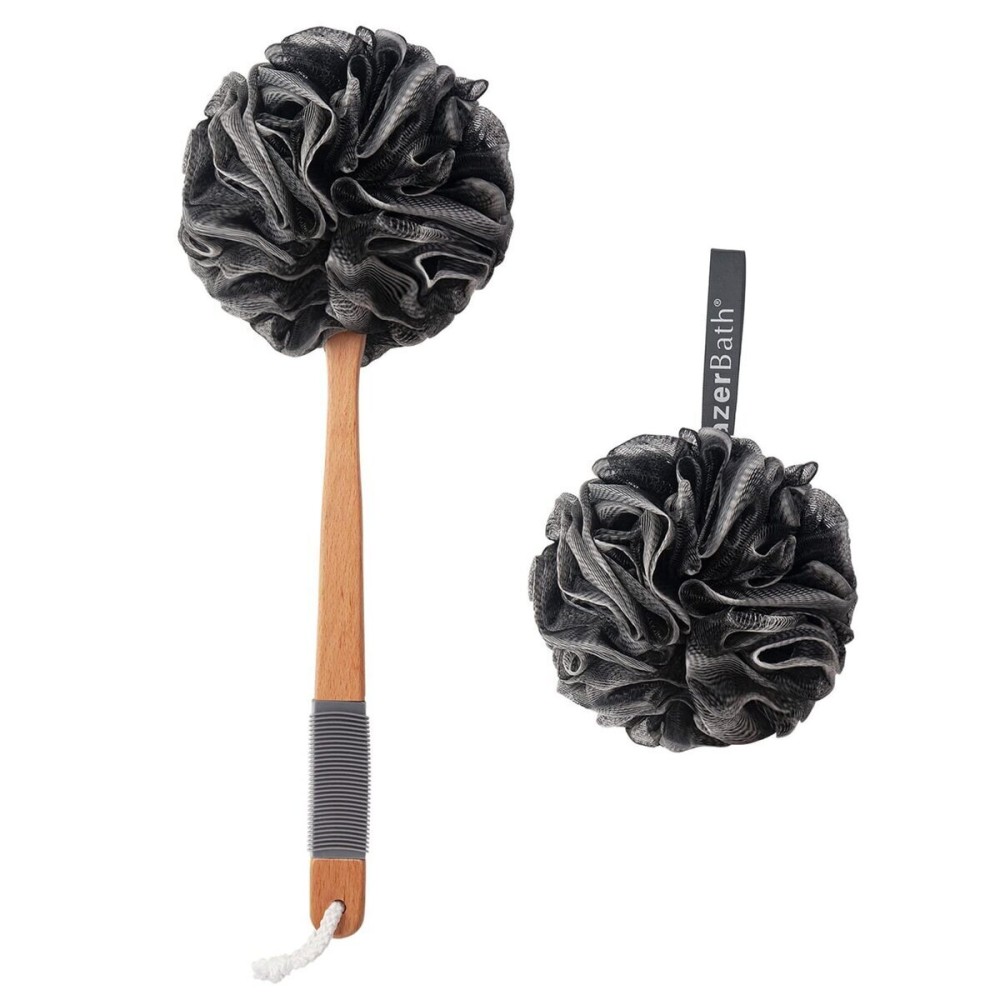 AmazerBath Shower Sponge Loofah Back Scrubber, PE Soft Mesh Loofah Body Scrubber with Long Wooden Handle, Bath Sponge for Men Women (Black) AmazerBath Shower Sponge Loofah Back Scrubber, PE Soft Mesh Loofah Body Scrubber with Long Wooden Handle, Bath Sponge for Men Women (Black)