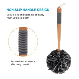 AmazerBath Shower Sponge Loofah Back Scrubber, PE Soft Mesh Loofah Body Scrubber with Long Wooden Handle, Bath Sponge for Men Women (Black) AmazerBath Shower Sponge Loofah Back Scrubber, PE Soft Mesh Loofah Body Scrubber with Long Wooden Handle, Bath Sponge for Men Women (Black)
