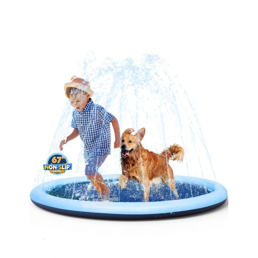 VISTOP Non-Slip Splash Pad for Kids and Dog, Thicken Sprinkler Pool Summer Outdoor Water Toys - Fun Backyard Fountain Play Mat for Baby Girls Boys Children or Pet Dog (67 inch, Blue&Blue) VISTOP Non-Slip Splash Pad for Kids and Dog, Thicken Sprinkler Pool Summer Outdoor Water Toys - Fun Backyard Fountain Play Mat for Baby Girls Boys Children or Pet Dog (67 inch, Blue&Blue)