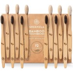 GREENZLA Bamboo Toothbrushes for Adults, Wooden Toothbrush Set with Sturdy Soft Bristles, Includes Brush Travel Case and Charcoal Dental Floss, 12 Pack