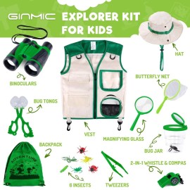 GINMIC Kids Explorer Kit & Bug Catching Kit, 16 Pcs Outdoor Exploration Safari Kit for Kids Camping with Binoculars, Adventure, Hunting, Hiking, Educational Toy Gift for 3-12 Years Old Boys Girls