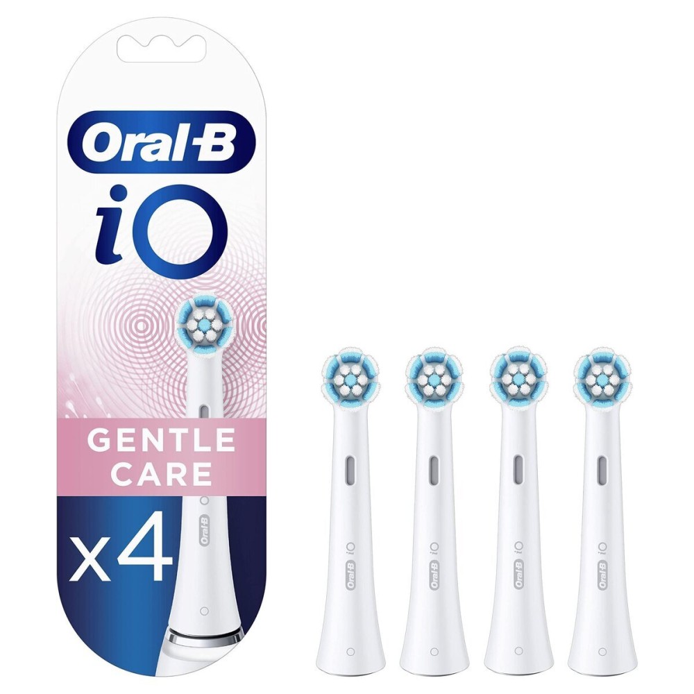 Oral-B iO Gentle Care Electric Toothbrush Head, Twisted & Angled Bristles for Deeper Plaque Removal, Pack of 4 Toothbrush Heads, Suitable for Mailbox, White