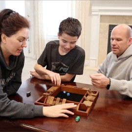 WE Games Shut The Box Board Game - Classic 4 Player Wooden Table Top Dice Game for Family Game Night, Walnut Stained Wood, 14 in., 10 Numbers, Classroom Play or Bar Fun for Adults