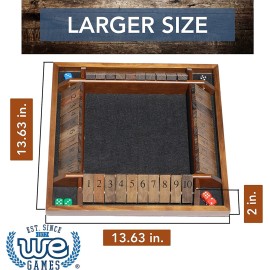 WE Games Shut The Box Board Game - Classic 4 Player Wooden Table Top Dice Game for Family Game Night, Walnut Stained Wood, 14 in., 10 Numbers, Classroom Play or Bar Fun for Adults