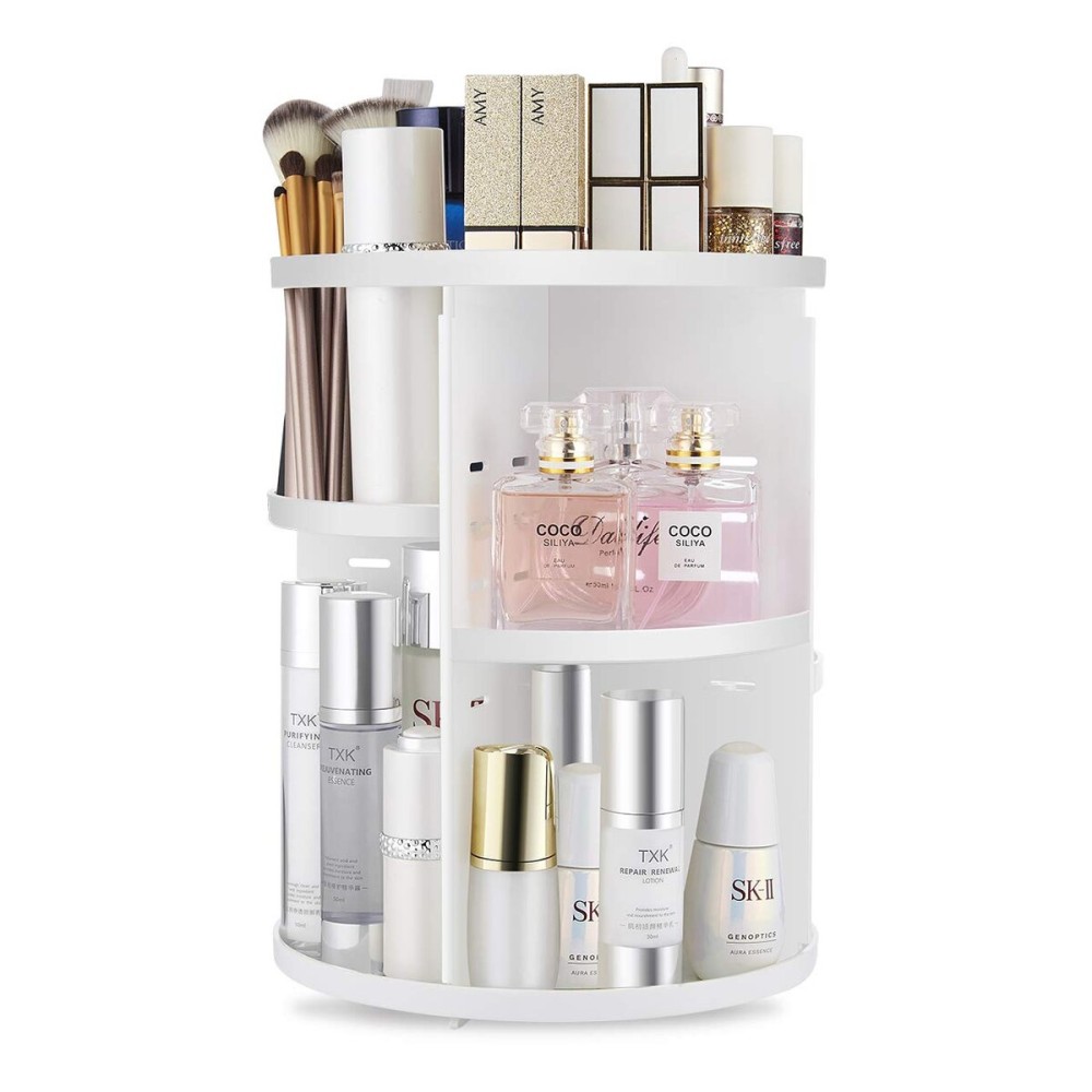 seinlife 360 Rotating Makeup Organizer,DIY Adjustable Spinning Holder,Foldable Cosmetic Storage Display box,Large Capacity Make up Caddy Shelf,Fits Countertop Vanity and Bathroom (WHITE) seinlife 360 Rotating Makeup Organizer,DIY Adjustable Spinning Holder,Foldable Cosmetic Storage Display box,Large Capacity Make up Caddy Shelf,Fits Countertop Vanity and Bathroom (WHITE)