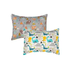 ALVABABY Toddler Pillowcases 2 Pack Organic Cotton Kids Pillow Cover Fit 13x 18 or 12x16 Envelope for Girl Boy Sleepy Travel Dinosaur Bear(Pillowcase Only)