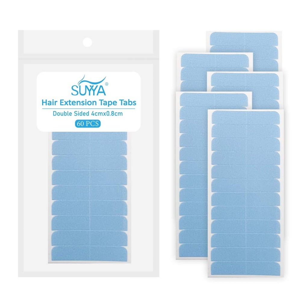 SUYYA 60 Pieces Hair Extension Tape Tabs Double Sided Extension Tapes for Replacement 4cm x0.8cm (Blue) SUYYA 60 Pieces Hair Extension Tape Tabs Double Sided Extension Tapes for Replacement 4cm x0.8cm (Blue)